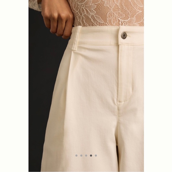 NWT Anthropologie Maeve Pleated Barrel Leg Chino Pants White Size 12 - Picture 4 of 12